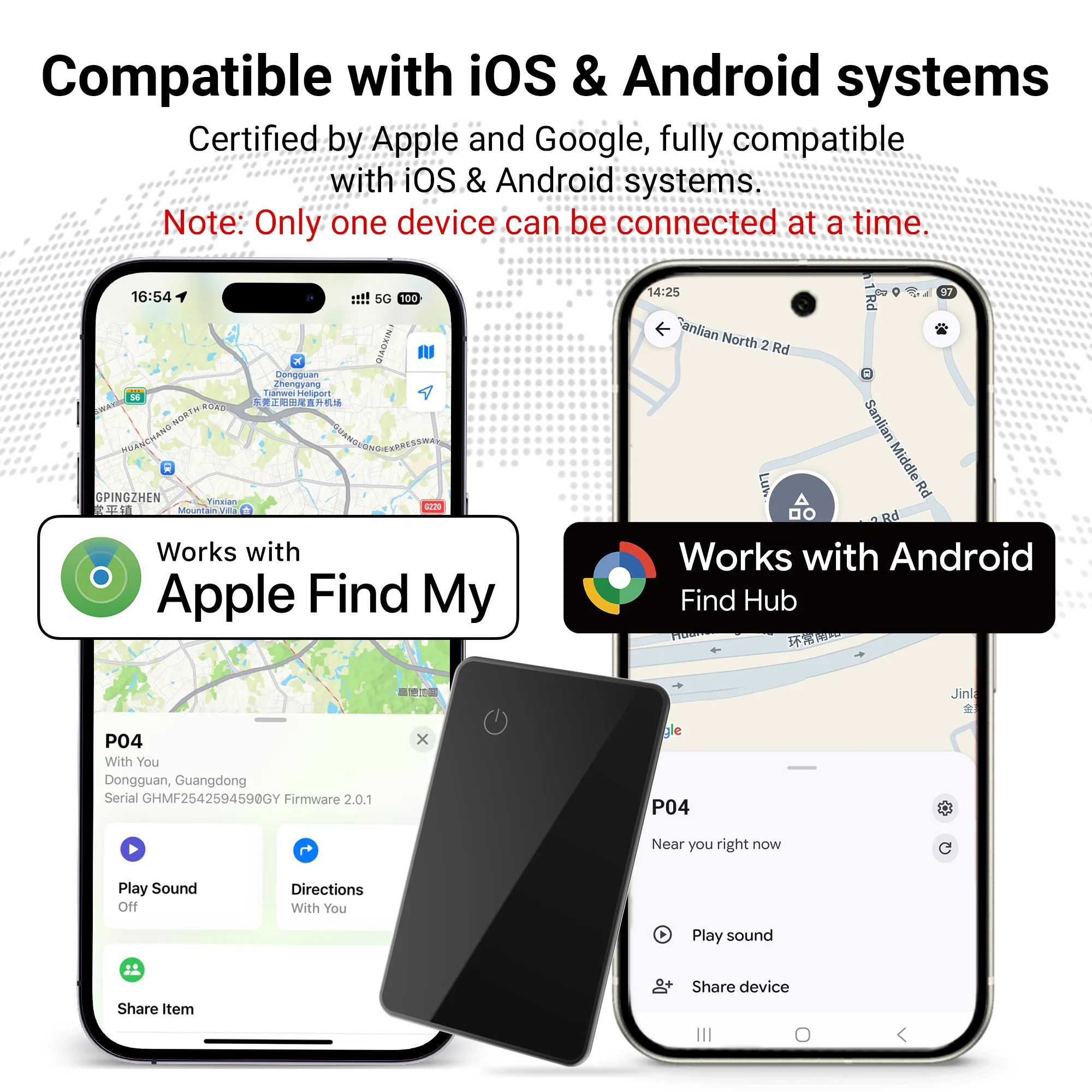 Rechargeable Wallet Finder Card Item Tracker Compatible with Apple Find My APP or Android Google Find Hub Bluetooth Item Locator