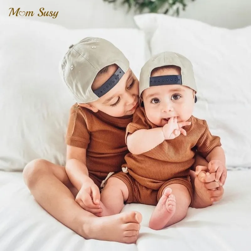 Newborn Baby Boy Girl Cotton Ribbed Jumpsuit Infant Toddler Short Sleeve Romper Spring Summer Pullover Baby Clothes 9M-2Y