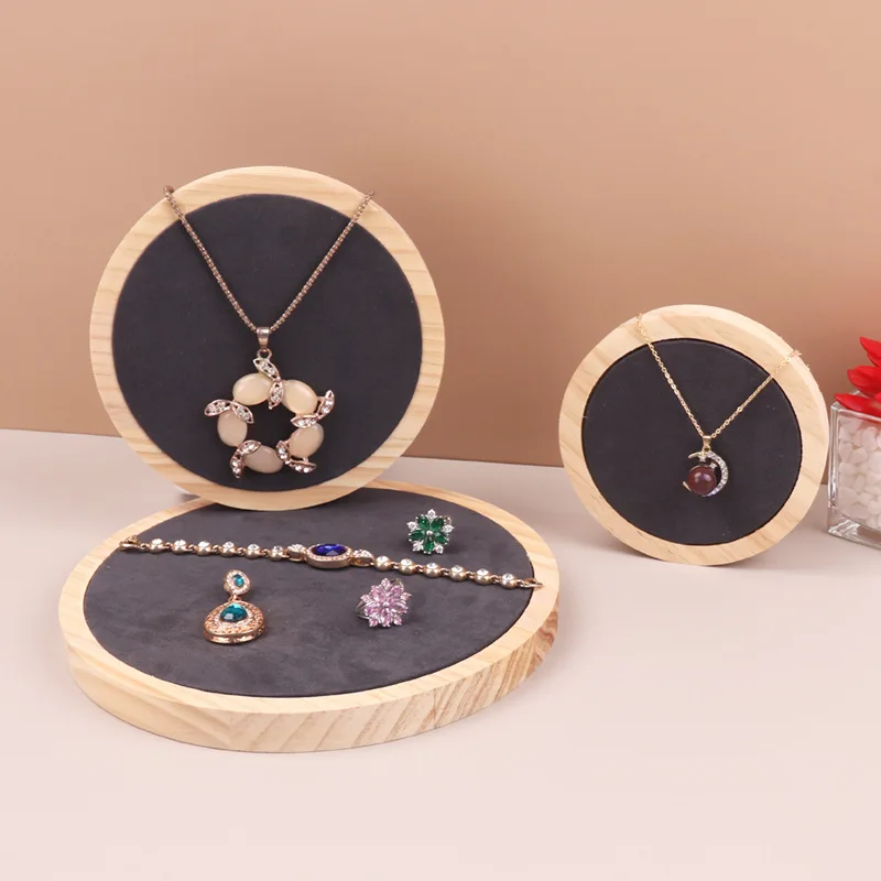 Round Wooden Stool Jewelry Display Props Creative Jewelry Display Stand Jewelry Display Three-piece Set