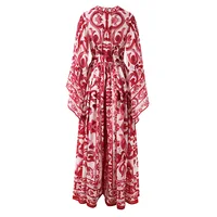Red Blue And White Porcelain Print Holiday Dress Summer Vintage Bohemia Dress Women's  Loose Lace Up Belt Long Robe Vestido - Image 2