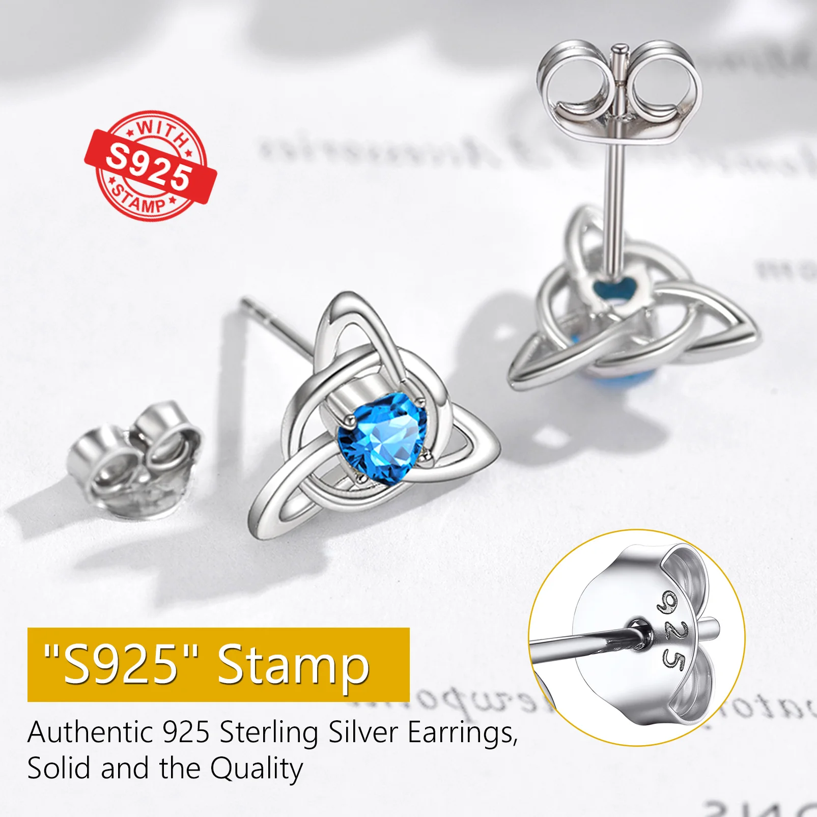 PROSILVER 12 Months CZ Birthstones Celtic Knot Tiny Sterling Silver Studs Earring for Women Girl Birthday Gift for Her PYE15151B