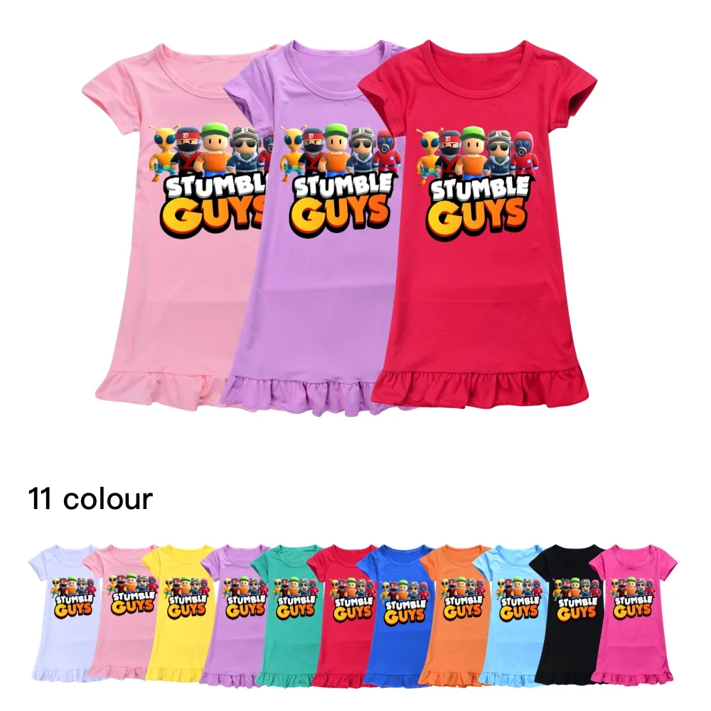 

Girls Princess Night Gown Cotton Nighty Summer Short Sleeve Stumble Guys Nightgown Kids Nightdress Cartoon Child Sleeping Dress