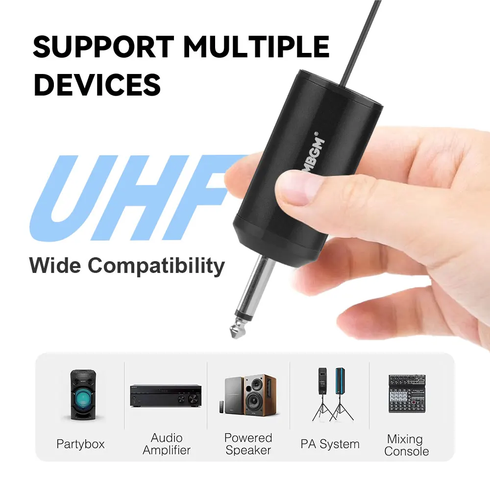 LMBGM-MK36 UHF Wireless Microphone System Mini Bodypack Lavalier/Headset Mics Metal Material Long Battery Life for Live,Teaching