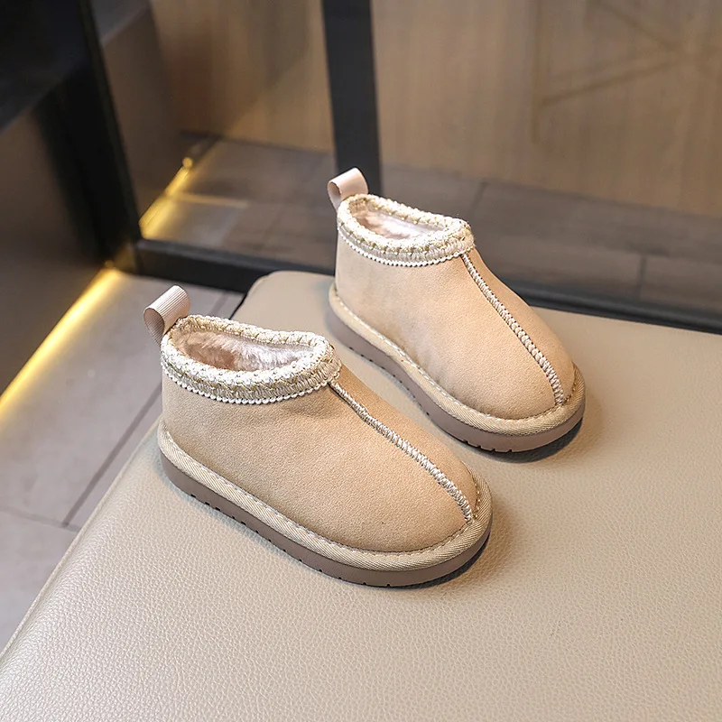 2025 Winter Kids Suede Snow Boots Toddler Fur Slippers Baby Shoes Ultra Girls Boy Low-top Warm Boot 4