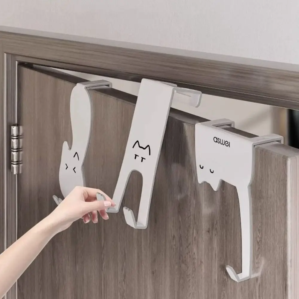 Silver Cat Storage Hook Home Storage Organization Punch Free Door Back Hook Multi-Purpose Iron Hanging Coat Hanger