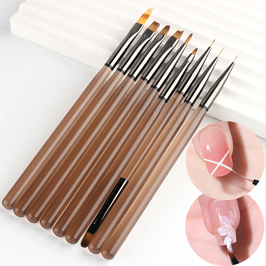 

Nail Brush Set Acrylic French Stripe Line Painting Drawing Flowers Pen Gel Polish Brown Handle Manicure Tool Nails Supplies #CSB