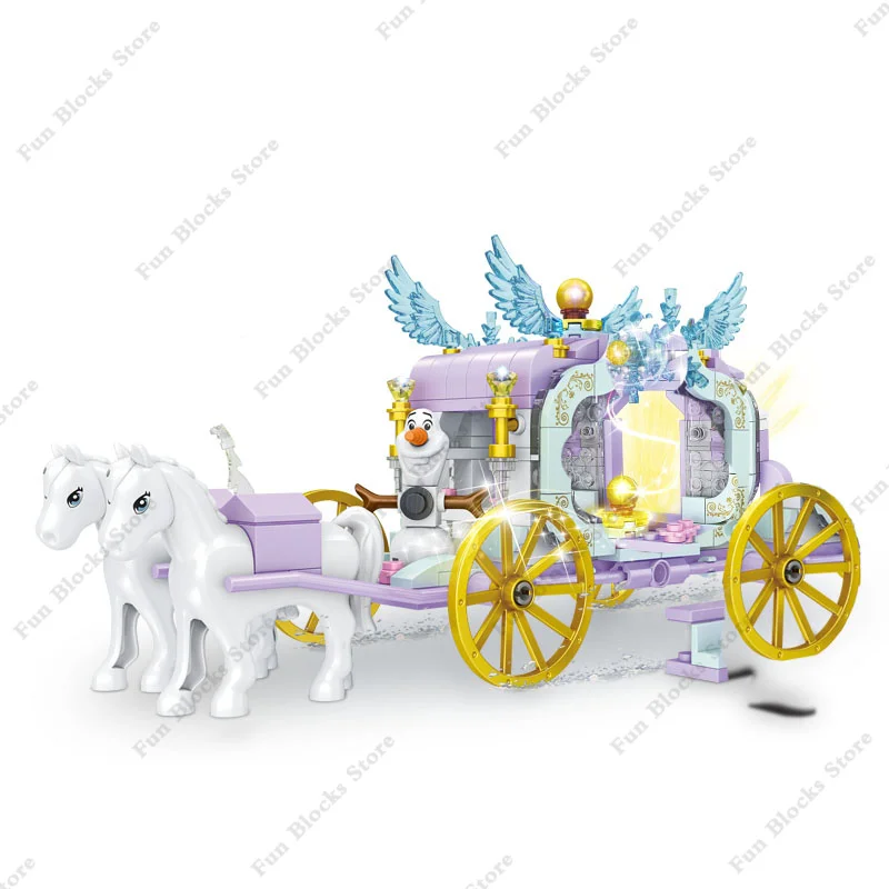 Disney Frozen Movie Anna Elsa Figure Princess Carriage Horse Building Blocks Kit Bricks Classic Cartoon Model Kids Toys For Gift