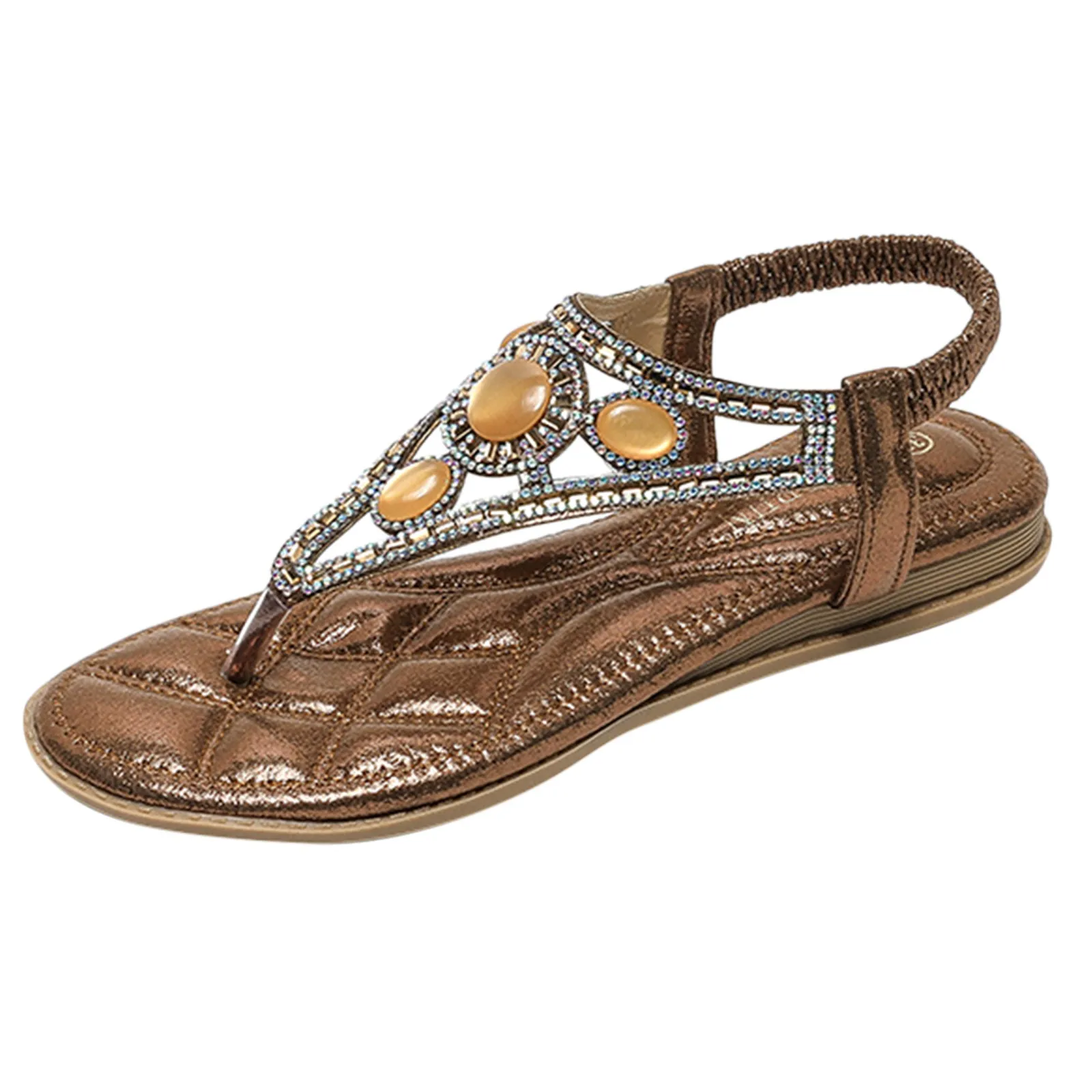 Bohemian Summer Sandals for Women – Glamorous Rhinestone Thong Slingback Flats, Perfect for Beach and Outdoor Wear Beach Footwear Flip-flops