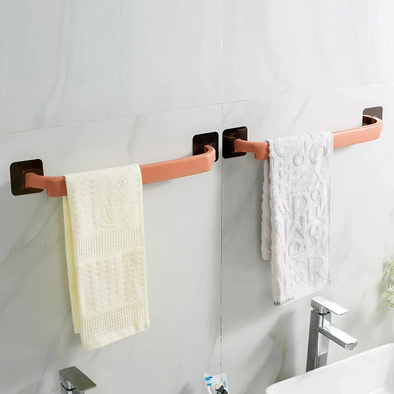 Adhesive Towel Rack Bathroom Towel Bar Shelf Wall Mounted Towels Hanger Toilet Suction Cup Holder Kitchen Bathroom Organizer