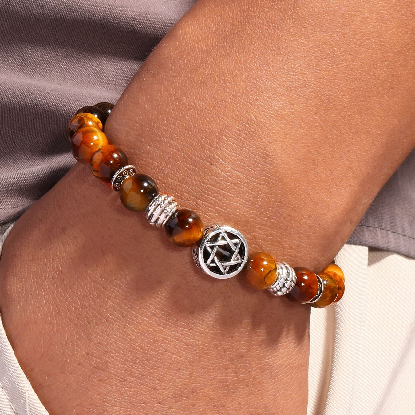 Jewish Star of David Man Bracelets For Man Lava Rock Stone Yurman David Star Pulseras Hombre Pulseras Masculina bracelet jewelry