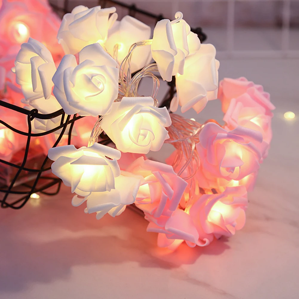 USB/배터리 작동 10/20 LED 장미 꽃 문자열 조명 인공 꽃 꽃다발 화환 발렌타인 데이 웨딩 파티