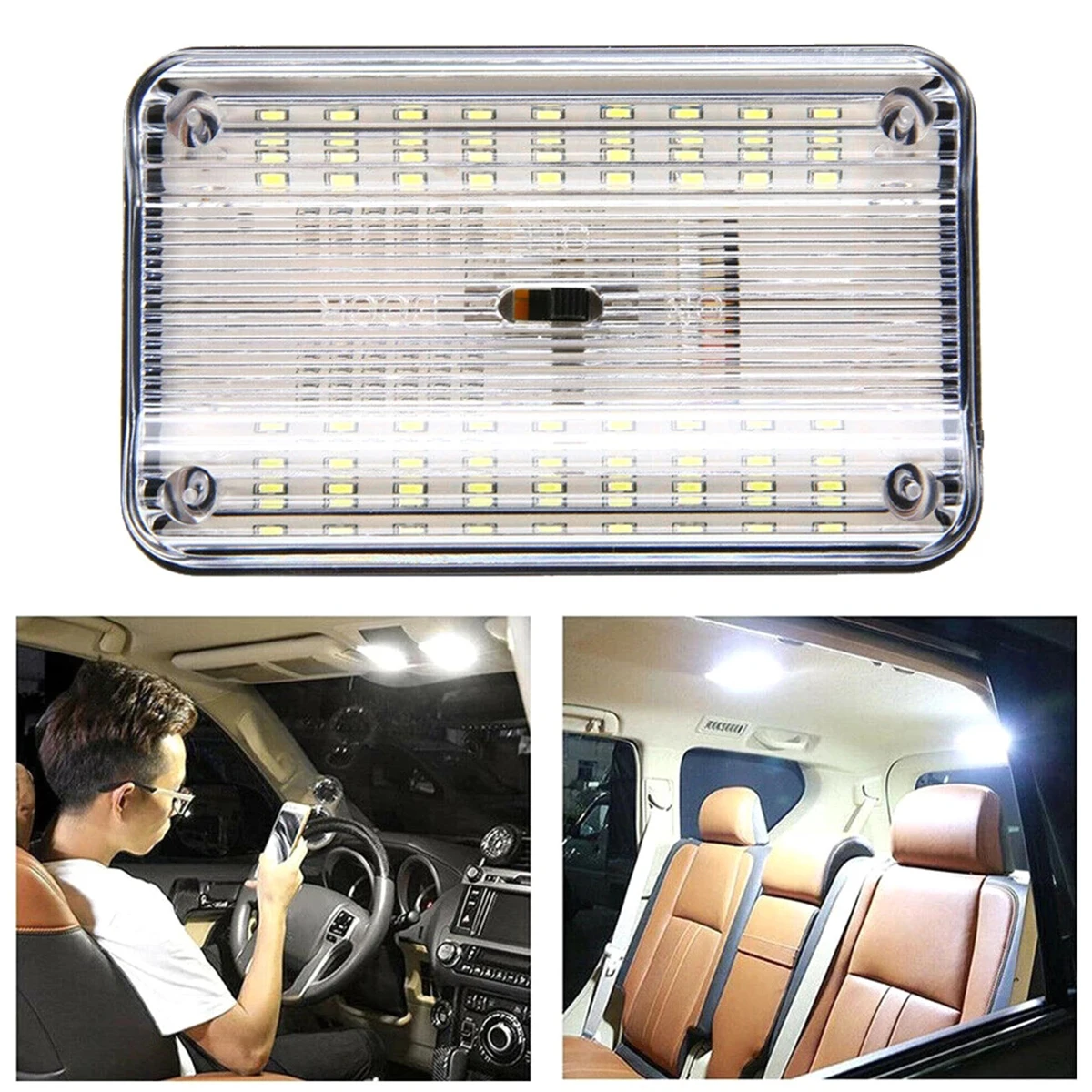 Luci da tetto per interni auto 12V 36 lampadine a LED Lampada da soffitto a LED per veicoli bianca Lampada da lettura per cupola per auto con interruttore on/off