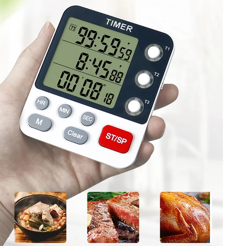 

Kitchen Timer Digital Kitchen Timers Cooking Timer 3 Channels Count UP＆ Down Timer w/ Loud Alarm Classroom Bathroom Use