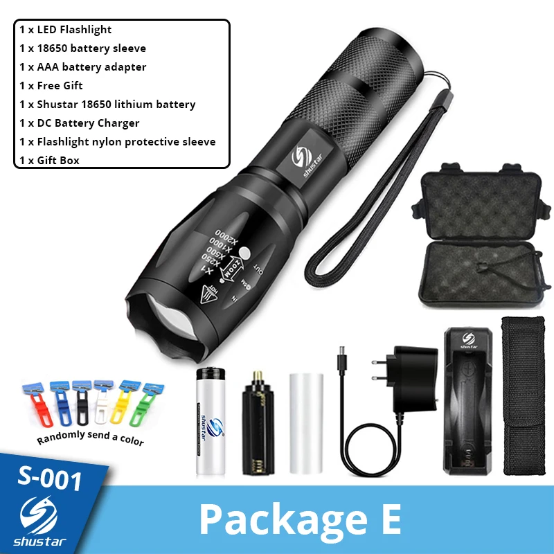 Shustar Led flashlight Ultra Bright torch L2/V6 Camping light 5 switch Mode waterproof Zoomable Bicycle Light  use 18650 battery super bright flashlights Flashlights