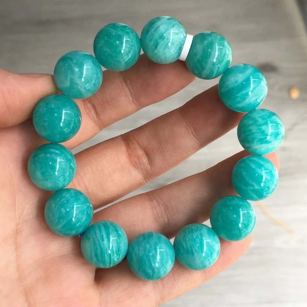 

Natural Green Amazonite Gemstone Bracelet 14.5mm For Women Men BIg Size Green Amazonite Mozambique Crystal Round Bead Bracelet