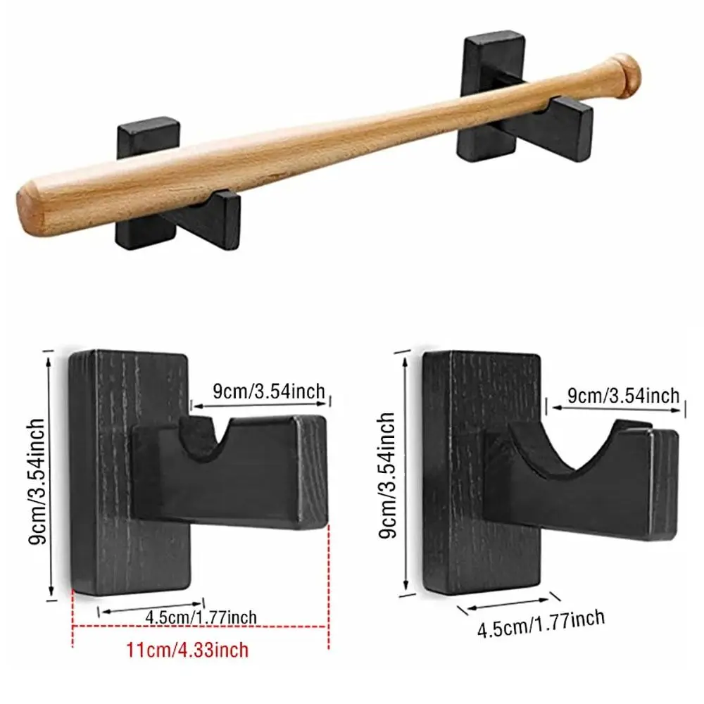 2Pcs Baseball Bat Stand Wooden Baseball Bat Display Holder Portable Wall Mount Hanger Softball Hockey Stick Rack Bracket