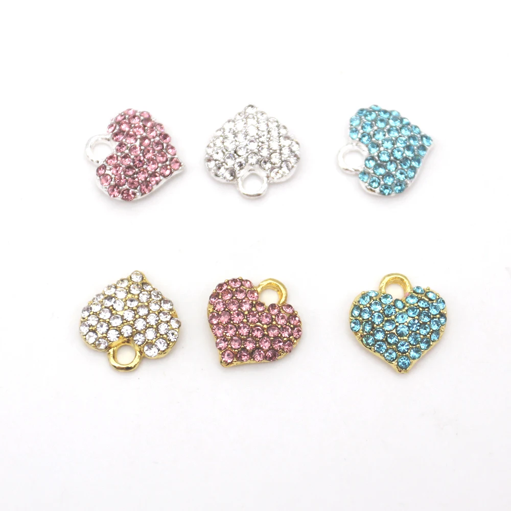 

50pcs /lot DIY Craft Charms for Kids Mini Small Full Rhinestone Crystal Muslim Islamic Love Heart Baby Charms Pendant
