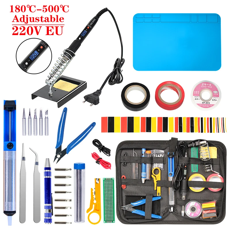 Soldering Iron Kit Soldering Iron 80W Adjustable Temperature, Solder Wire, Wire Cutter, Solder