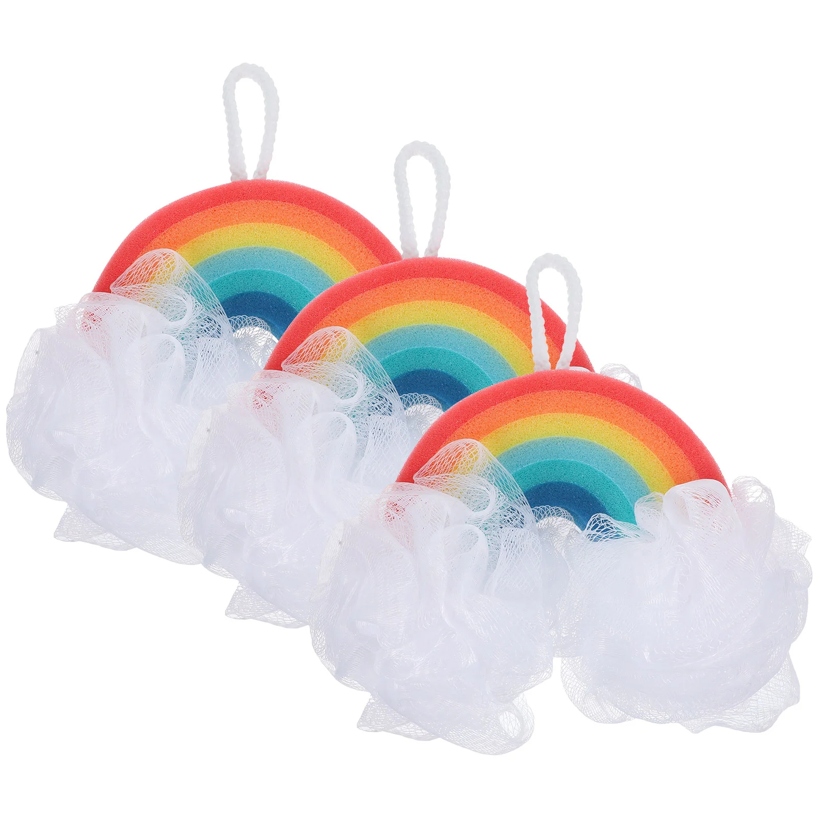 3 Pcs Rainbow Bath Sponge Set Kids Exfoliating Shower Body Scrubber PU Sponge Gentle Skin Care Bathtub Cleaning Reusable 5