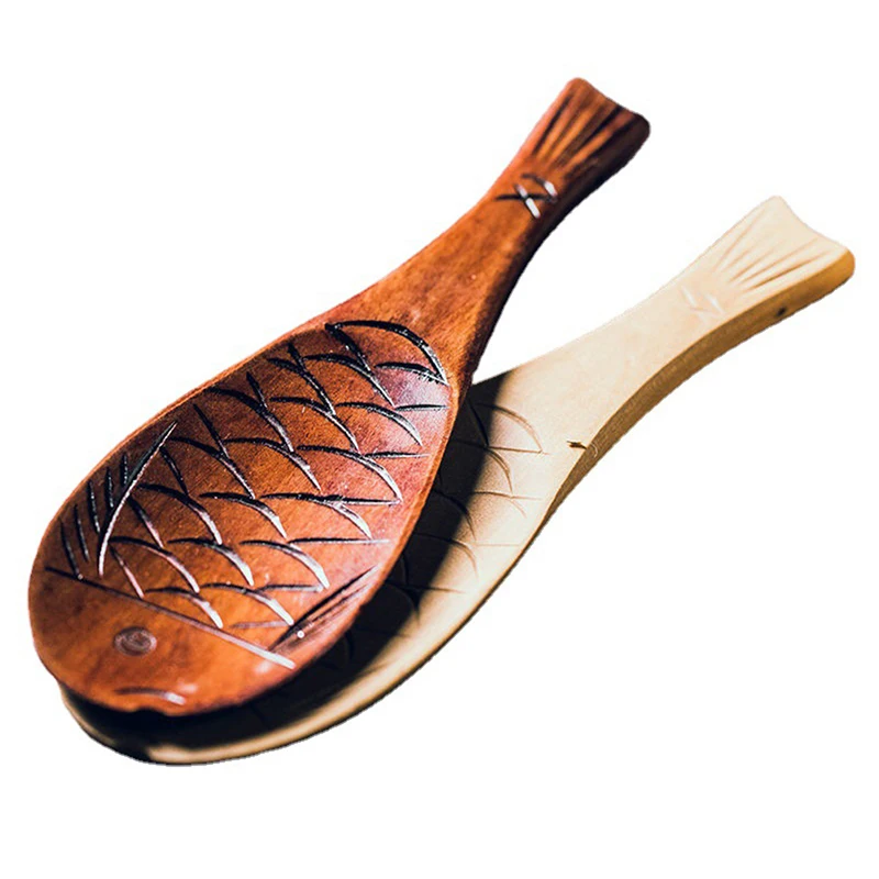 Retro Japanese Creative Fish Shape Wooden Rice Spoon Scoop Non-stick Kitchen Cooking Utensils wooden cooking spoon cooking scoop