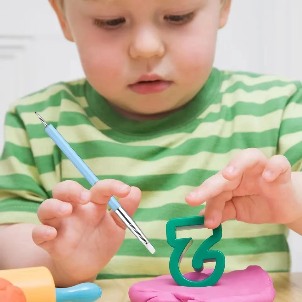 Outil de sculpture en argile de Silicone, pour la modélisation des pinceaux, pointillage, Nail Art, poterie, argile, bricolage, outils de sculpture, tête souple, 5 pièces 6