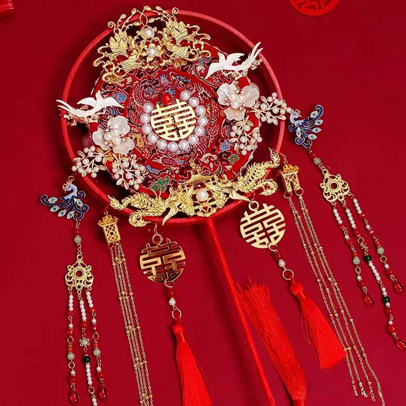 

Винтажный веер в китайском стиле для невесты, цветок, жемчуг, свадебное украшение, подарок, Изысканный Роскошный декоративный веер
