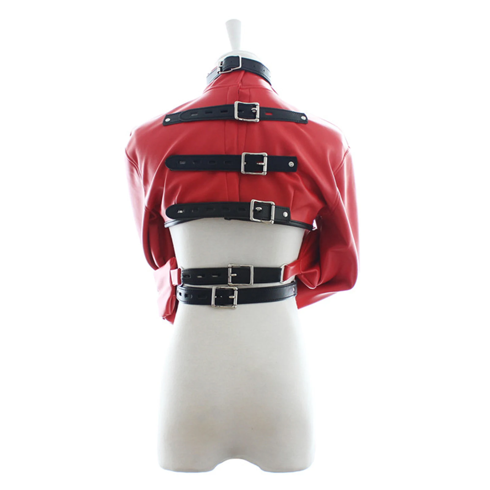 Sexy cupless bondage strait jacket top i sort og rød til kvinder_voghion.com