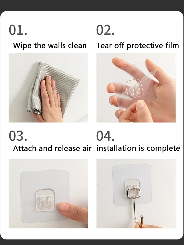 Self adhesive hooks 20 Pcs Big Size Hook PVC Stainless Steel Transparent Multi-Purpose Wall Holder Door Rack Kitchen Storage Organizer