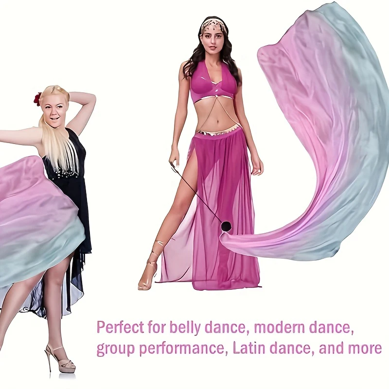 1 Pc Colorful Imitation Silk Veil With Poi Chain Thrown Ball Belly Dance Scarf Stage Performances Props