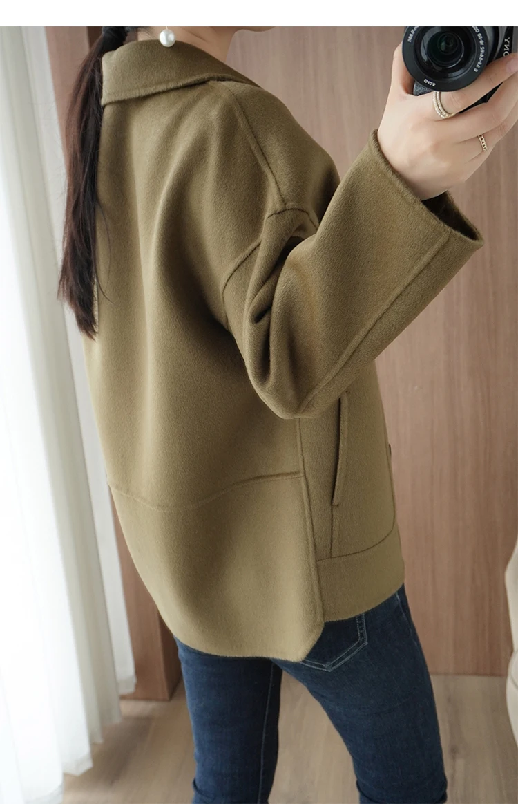 100% Pure Wool Woolen Overcoat Women's Short Korean Style Loose Double-Sided Woolen Coat Small Outer Wear Cashmere Thick