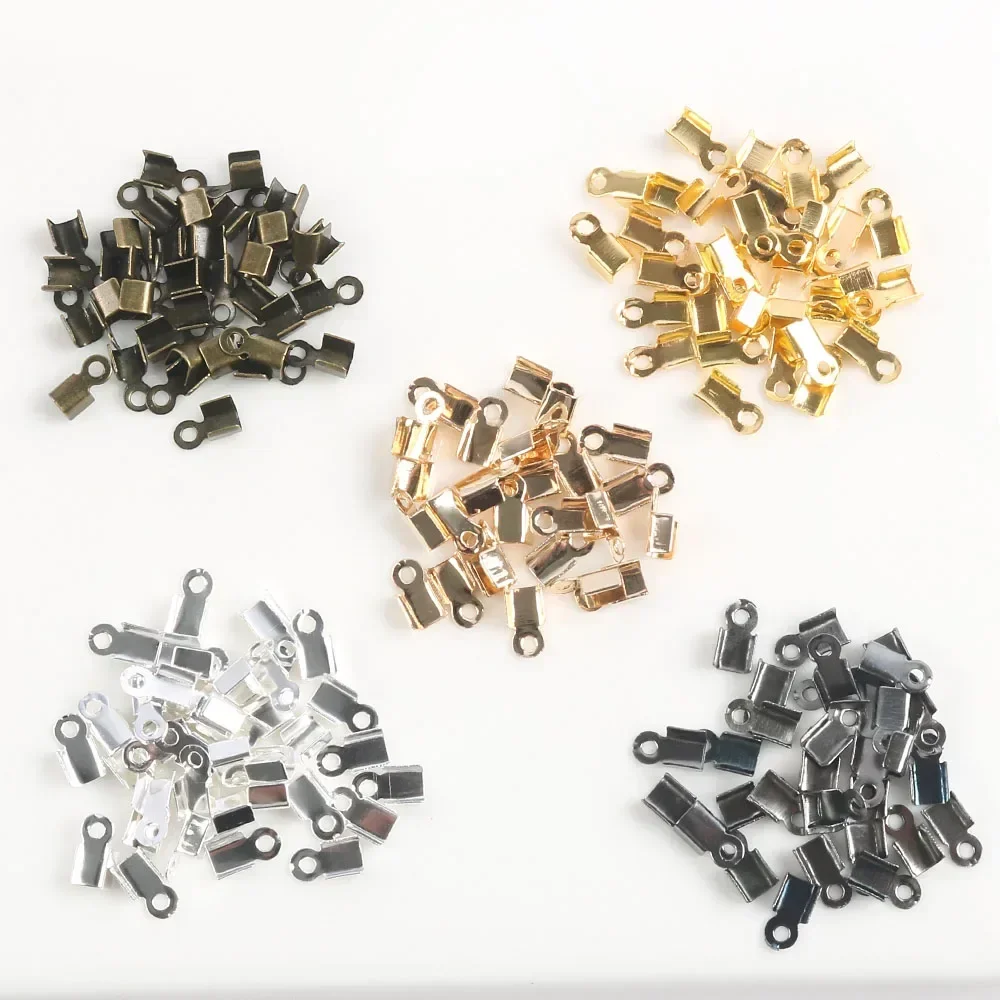 100개 가죽끈 마감캡 코브 클래스프 크림프 비즈 클립 팁 폴드 크림프 비즈 커..