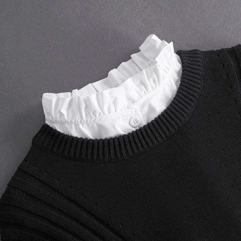 

Autumn and Winter Stand Women False Cotton Wood Ear Hem Versatile Pleated Collar