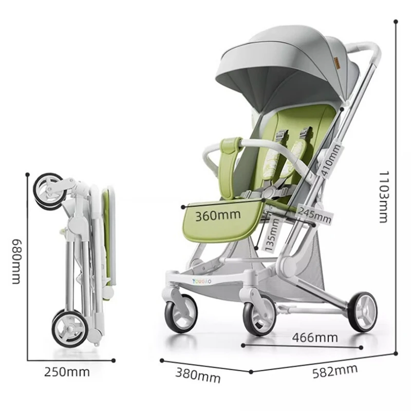 Foldable Four Wheels Cart Comfortable  Portable Lightweight Baby Stroller Can Sit or Lie Down Aluminum alloy Children\'s Cart