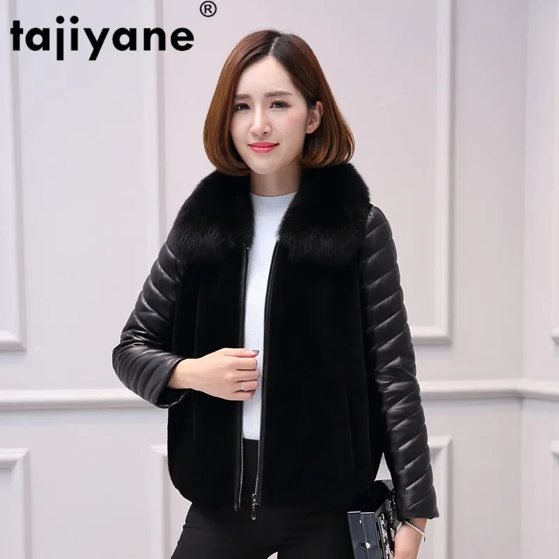 

Women's Real Fur Coat Female Sheepskin Fox Fur Collar Wool Jacket Autumn Winter Coat Women Clothes 2020 Sheep Shearling Tops