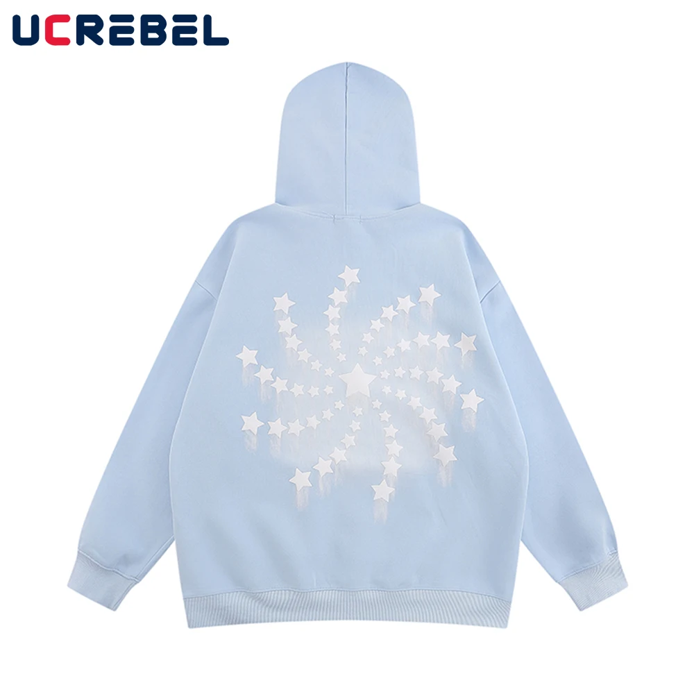 

Star Print Hooded Sweatshirts Mens Autumn Thin Casual Double-sided Printing Vibe Style Loose Long Sleeve Hoodies Men