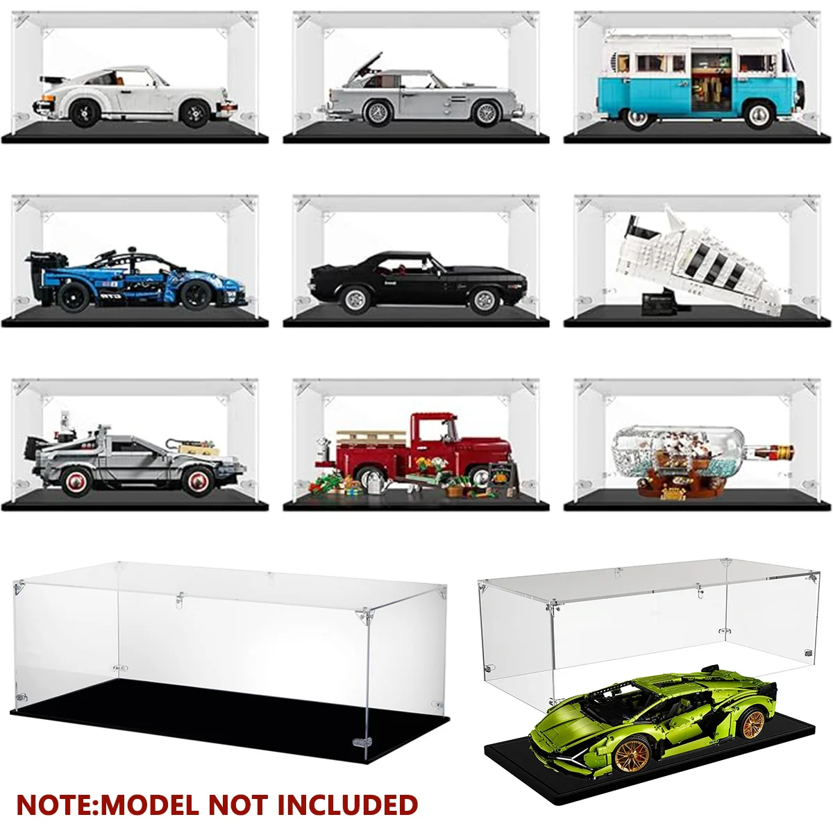 Acrylic Display Box 1:10 scale Suitable for 1:10 scale Model Cars Airplanes Building Block Toys