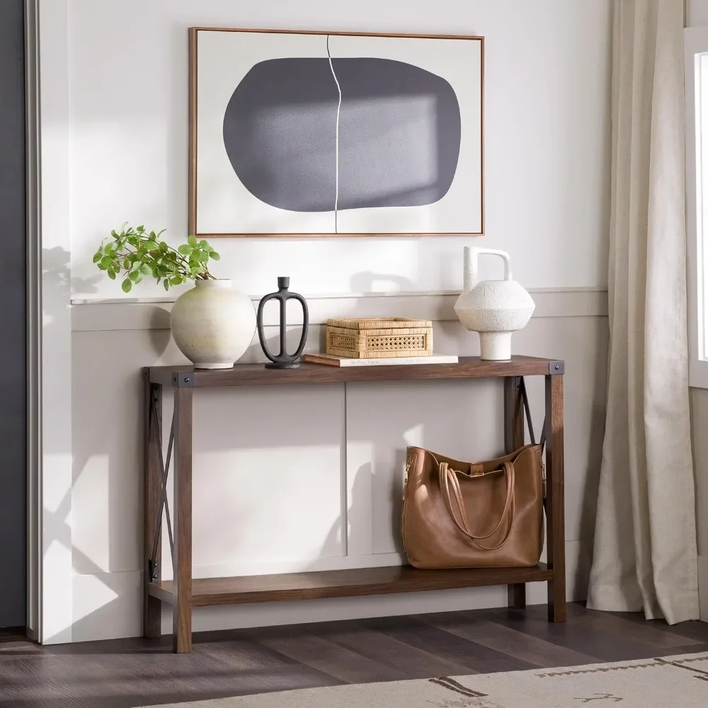 

Sedalia Modern Farmhouse Metal X Entry Table, 46 Inch, Dark Walnut
