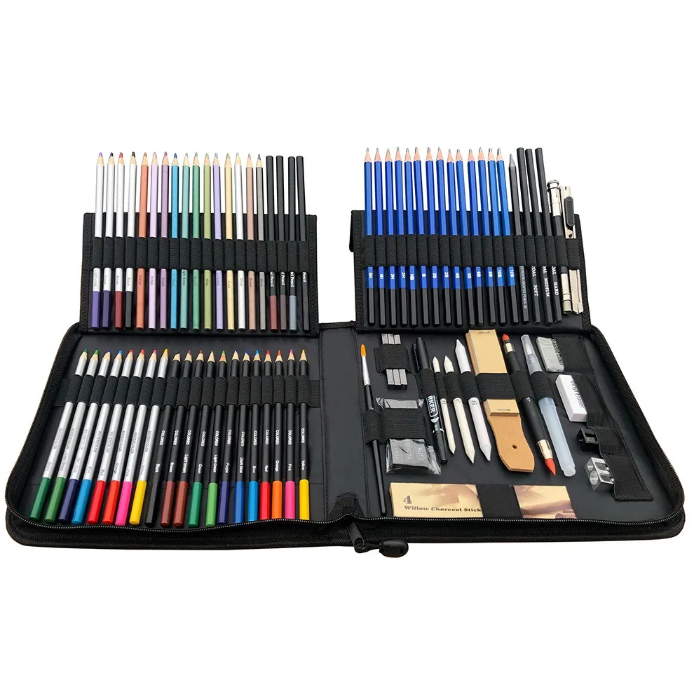 

KALOUR 83pcs Professional Drawing Pencil Set ,Watercolor Pen/ Metallic Colored Pencils Virbrant Colors Art Supplies With Bag