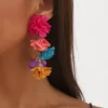 Exaggerated Boho Colorful Cloth Simulation Flowers Tassel Drop DangLe Earrings for Women Floral Eye-catching Statement Jewelry 1