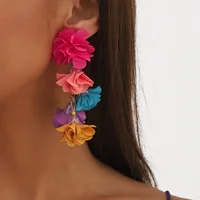 Exaggerated Boho Colorful Cloth Simulation Flowers Tassel Drop DangLe Earrings for Women Floral Eye-catching Statement Jewelry 1