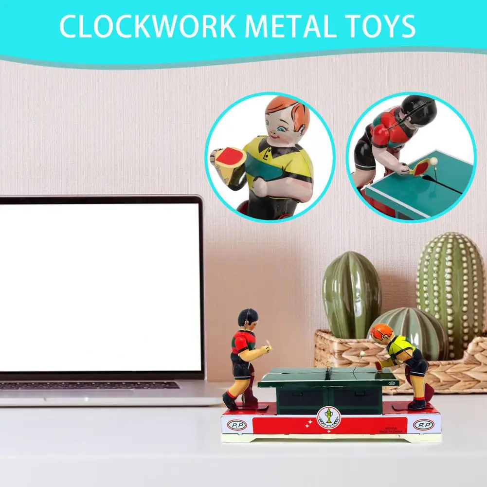 Wind Up Table Tennis Toy Ping Pongs Spring Clockwork Toy Vintage Tinplate Ping Toy Nostalgic Wind Up for Kids 2