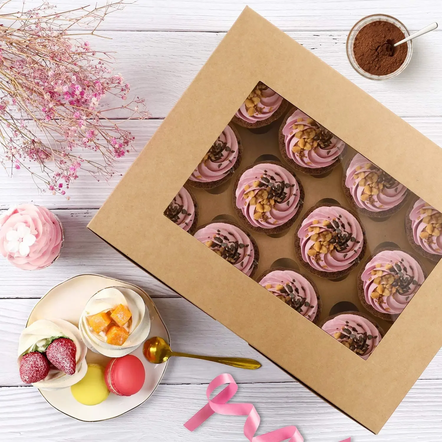 10Pcs/set Portable Transparent Window Cupcake Box Cake Biscuit Cookie Package Boxes Pastry Packaging Dessert Container Gift Box dessert packaging boxes