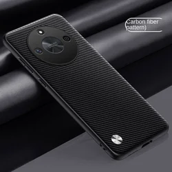 Leather Shockproof Case with Slim Texture Design - Honor X7a (Carbon fiber black)
