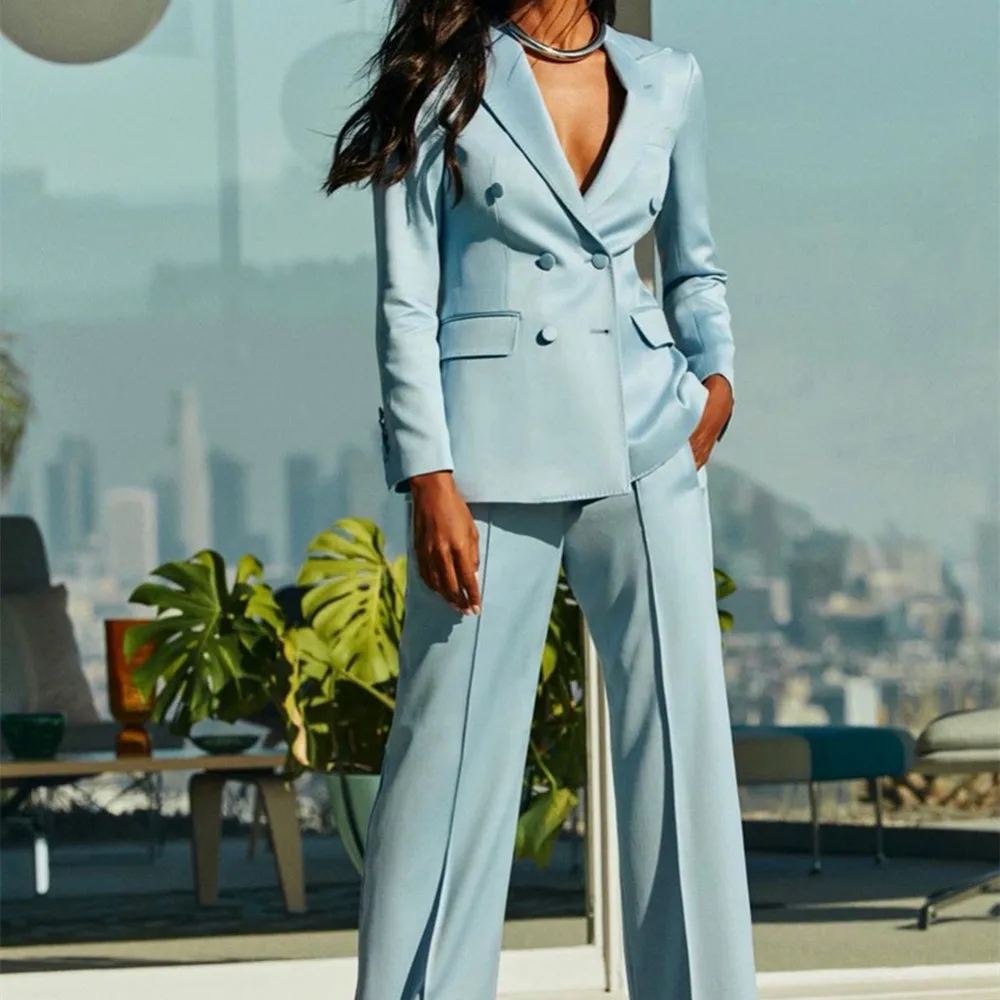 New Women Suits Peaked Lapel Pocket Custom Made Blazers 2 Pieces Set (Jacket+Pants) Fashion Streetwear Daily Coat