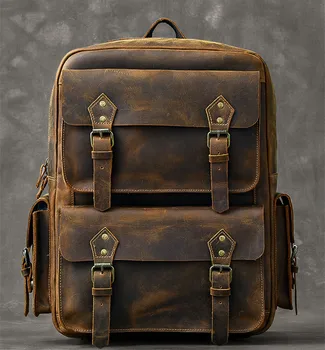 Vintage Crazy Horse Genuine Leather Backpack Men Backpack 17" Laptop Travel Rucksack Large Bag 1 Vintage Crazy Horse Genuine Leather Backpack Men Backpack 17" Laptop Travel Rucksack Large Bag