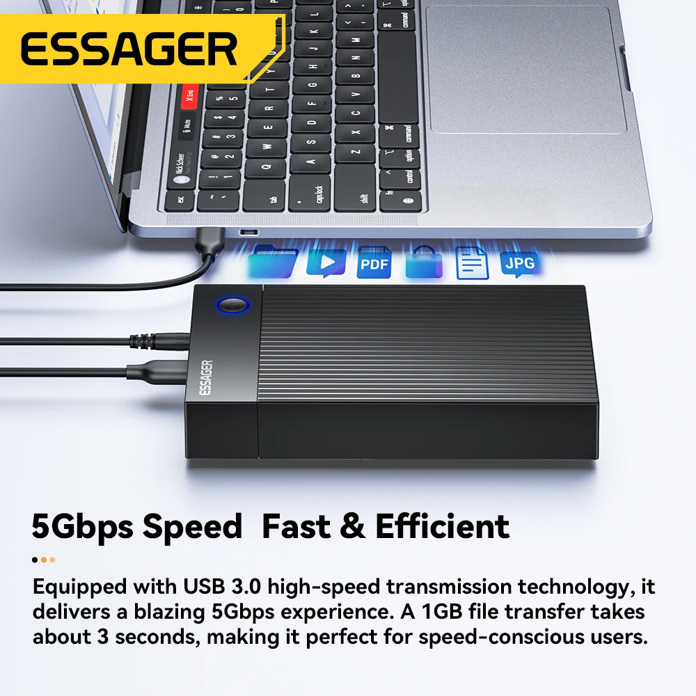 Essager 3.5-inch SATA 3.0 Hard Drive Enclosure Dock 5Gbps USB3.0 UASP+TRIM Tool-Free External Case For 2.5/3.5 Inch SATA HDD/SSD