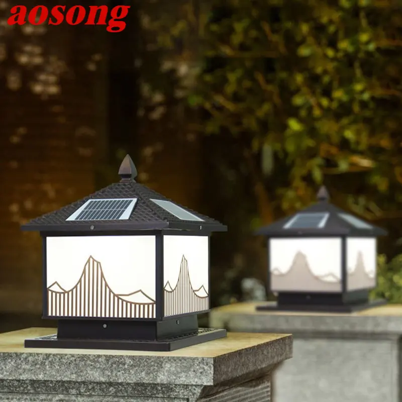

AOSONG Solar Post Lamp Outdoor Vintage Pillar Light Column LED Waterproof IP65 for Modern for Home Garden Patio Decor