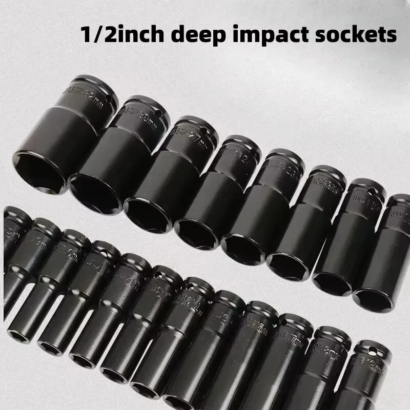 طقم مفاتيح ربط عميقة مترية 10 قطع مقاس 1/2 بوصة، طقم مفاتيح ربط عالمي مترية عميقة لأدوات إصلاح الهواء والضغط الهوائي — صورة 1