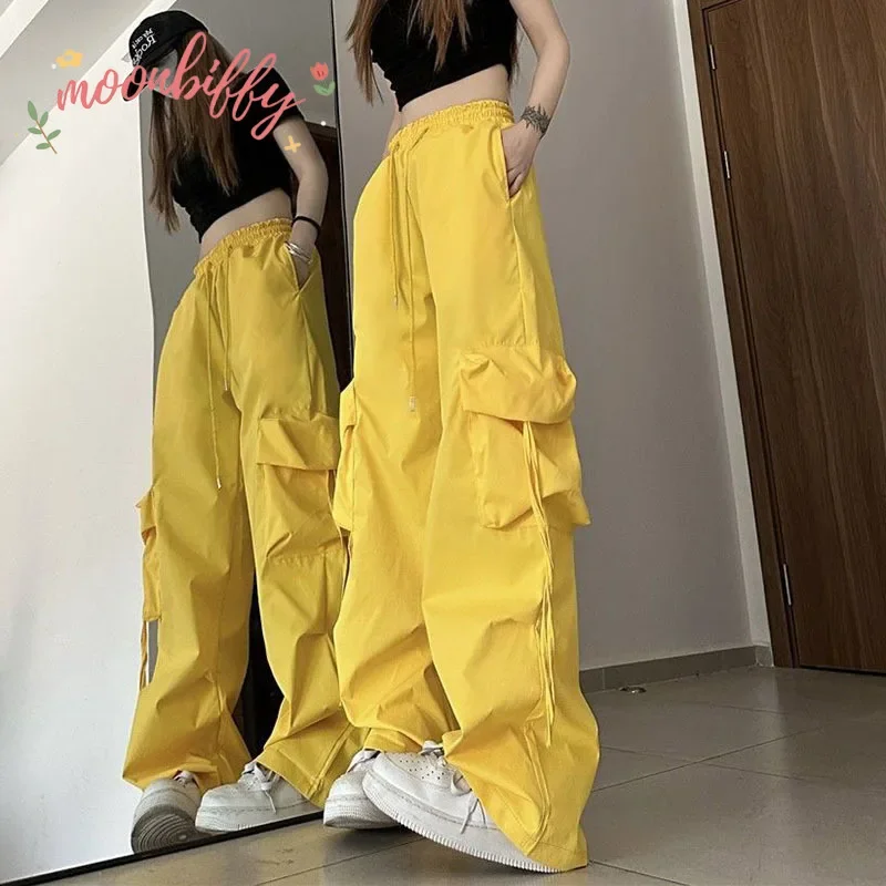 Y2K Cargo Pants for Women Harajuku Streetwear Baggy Wide Leg Parachute Pants Woman Korean Edgy Style Jogging Sweatpants