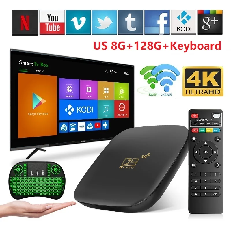 D9SmartTVBoxAndroid108G128GUltraHDVideoMediaPlayer24G